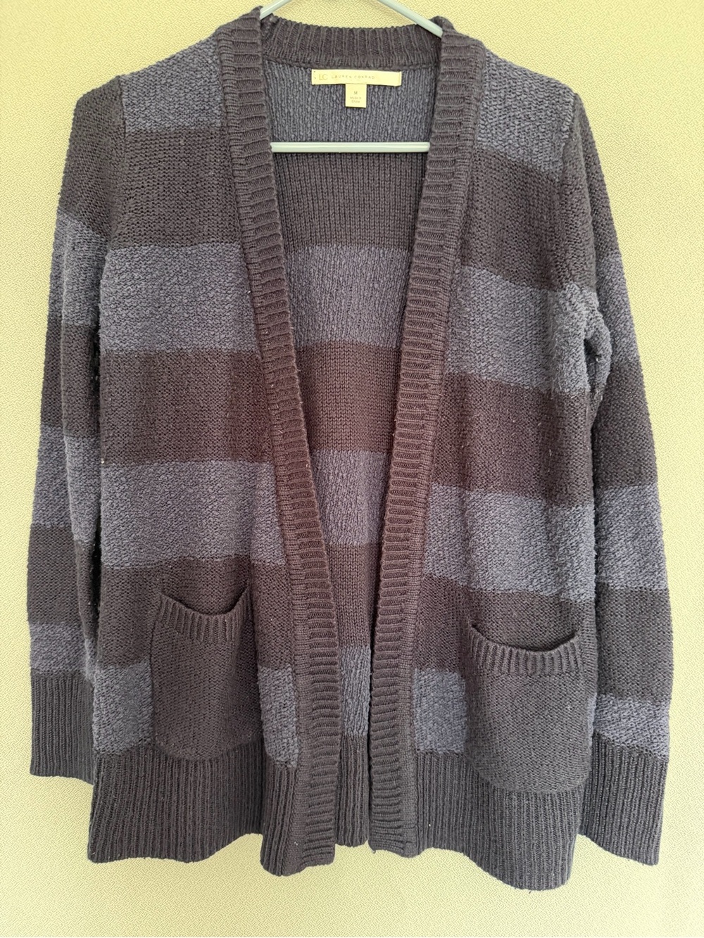 LC Lauren Conrad Blue Striped Open Front Cardigan Sweater Size M